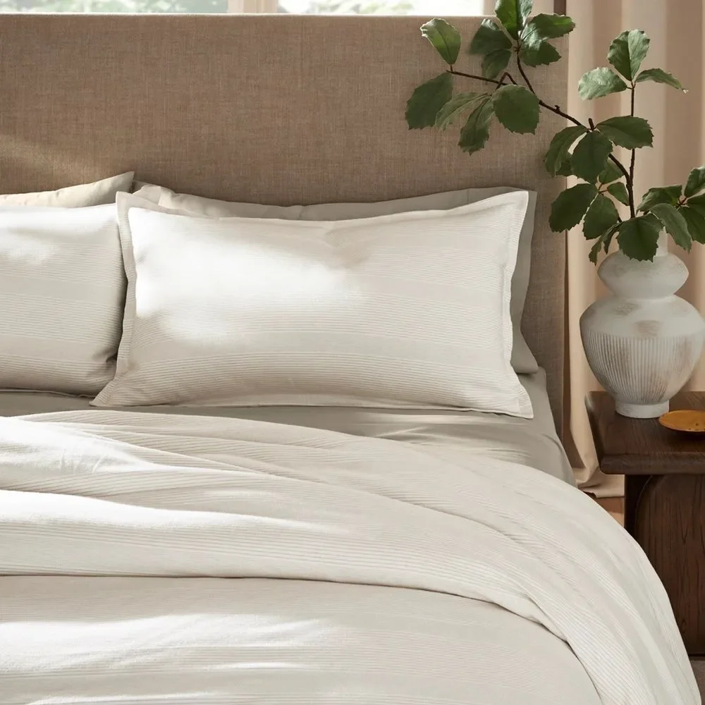 BOLL & BRANCH | cream / oak fine line striped FLANNEL standard pillow covers - Picture 1 of 14